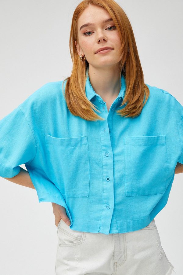 Koton Koton Crop Oversize Shirt Linen Blended With Pocket