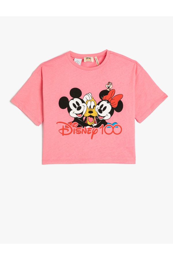 Koton Koton Crop Oversize T-Shirt Minnie And Mickey Mouse Printed Licensed
