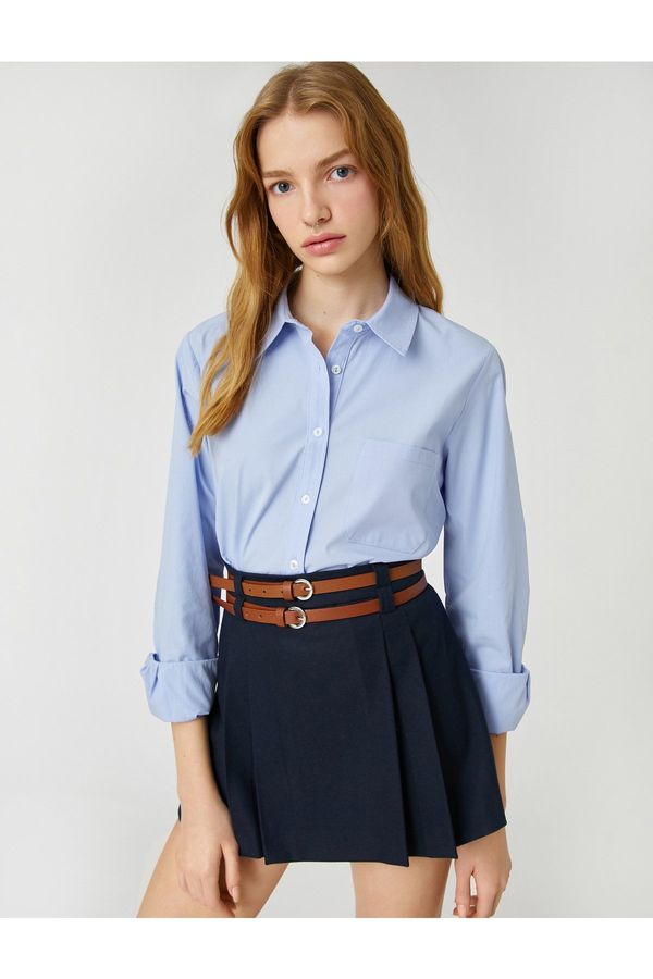 Koton Koton Crop Poplin Shirt Cotton Long Sleeve Cuff Collar Pocket Detailed