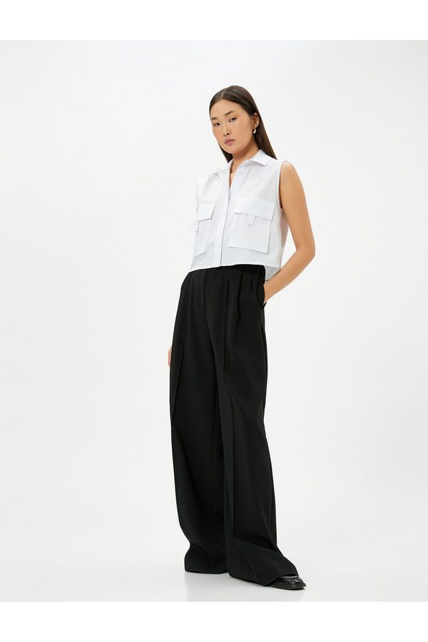 Koton Koton Crop Poplin Shirt Sleeveless Cargo Pocket Cuff Collar Buttoned