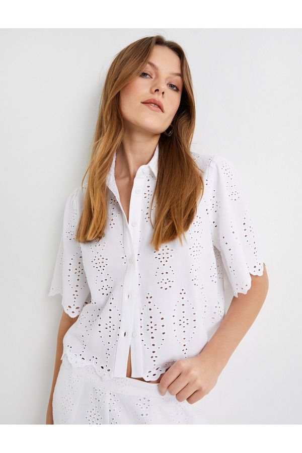 Koton Koton Crop Scallop Shirt Short Sleeve Buttoned Viscose Blend