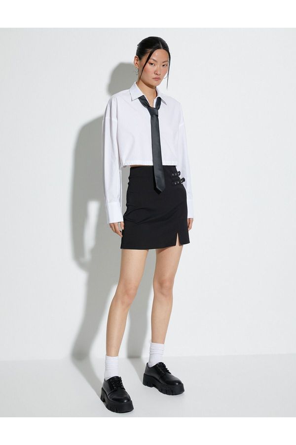 Koton Koton Crop Shirt Elastic Waist Long Sleeve Buttoned Cuff Collar Cotton Poplin