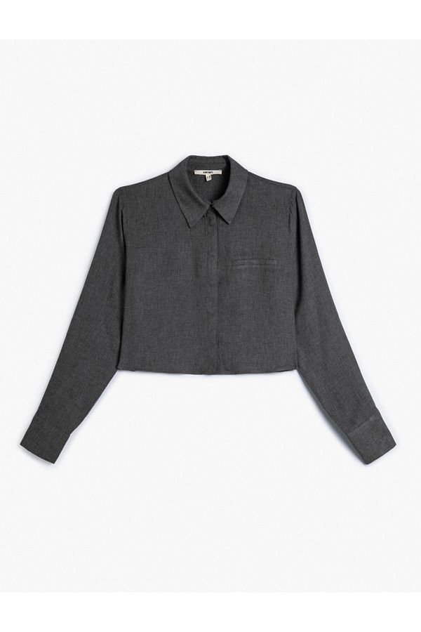 Koton Koton Crop Shirt Long Sleeve Pocket Detailed