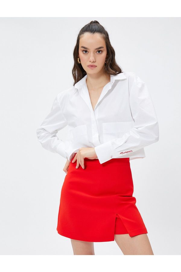 Koton Koton Crop Shirt Pocket Detailed Long Sleeve