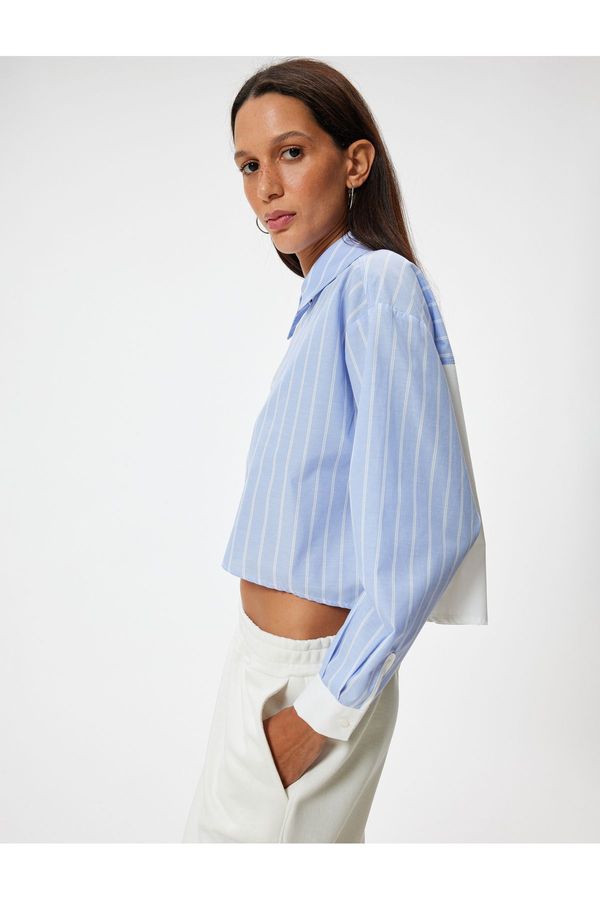 Koton Koton Crop Shirt Poplin Long Sleeve Classic Collar Buttoned Piece Asymmetric Cut