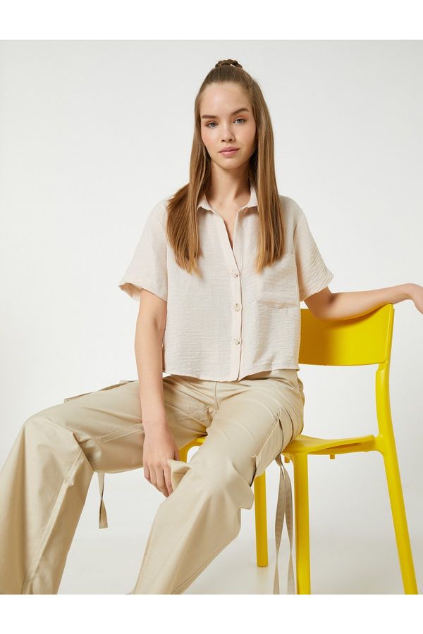 Koton Koton Crop Shirt Short Sleeved, Pocket Detailed and Buttoned.