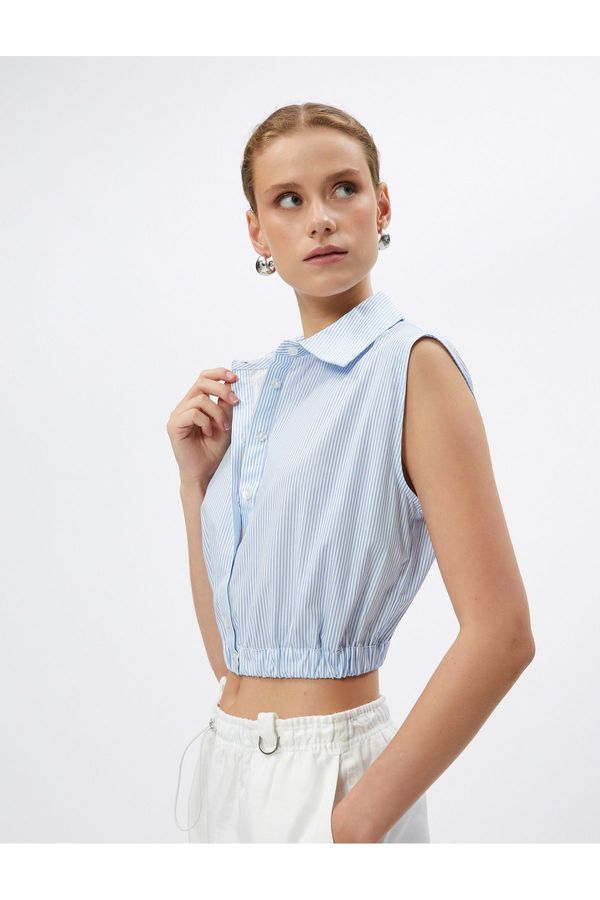 Koton Koton Crop Shirt Window Detailed Sleeveless Cotton