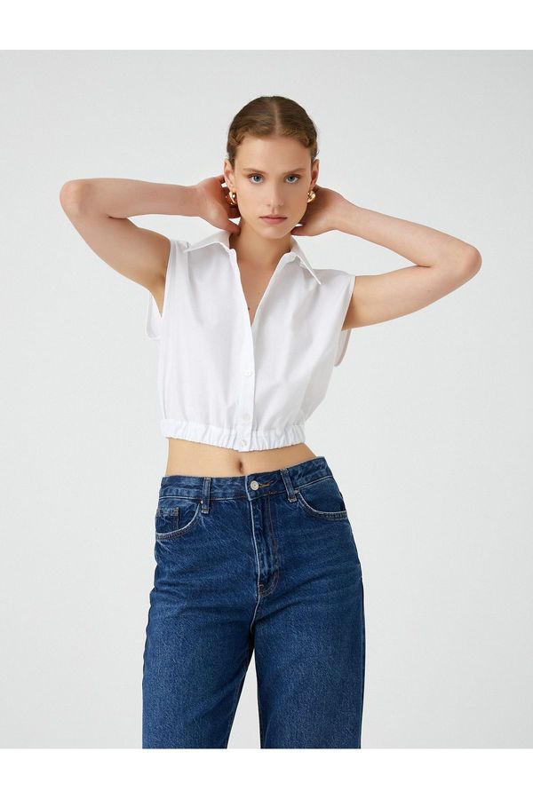 Koton Koton Crop Shirt Window Detailed Sleeveless Cotton