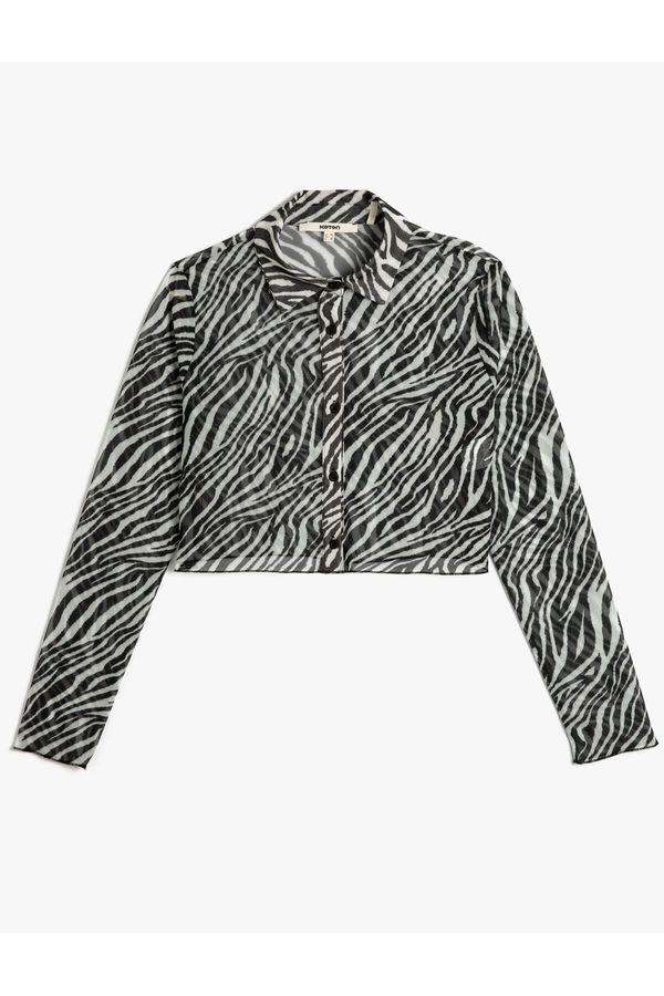 Koton Koton Crop Shirt Zebra Patterned Buttoned Classic Collar