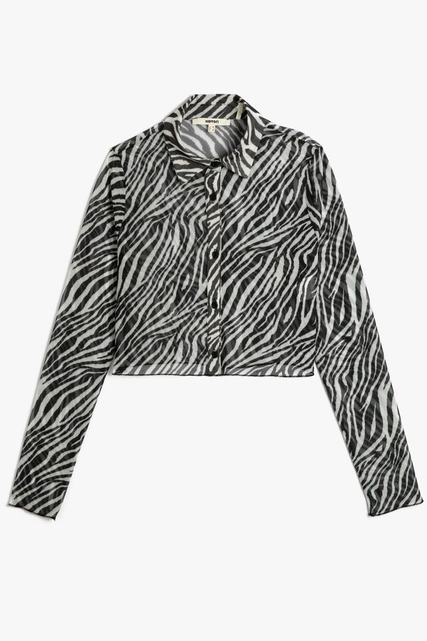 Koton Koton Crop Shirt Zebra Patterned Buttoned Classic Collar