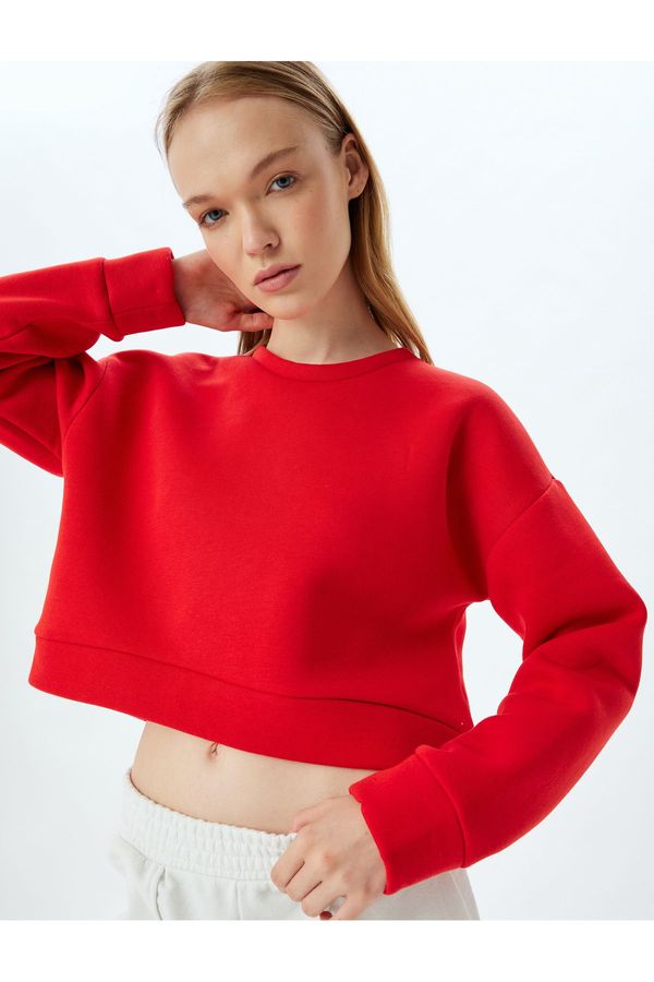 Koton Koton Crop Sport Oversize Sweatshirt Basic Crew Neck Raised