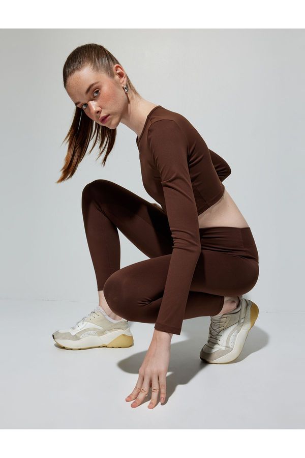 Koton Koton Crop Sports T-Shirt Crew Neck Long Sleeve Soft Touch Slim Fit