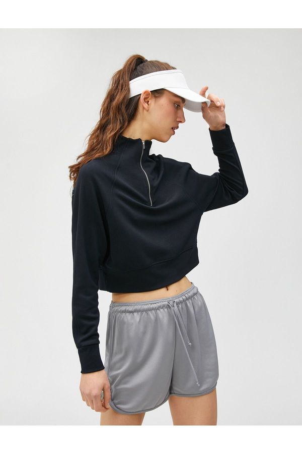 Koton Koton Crop Sweatshirt Half Zipper Modal Blend