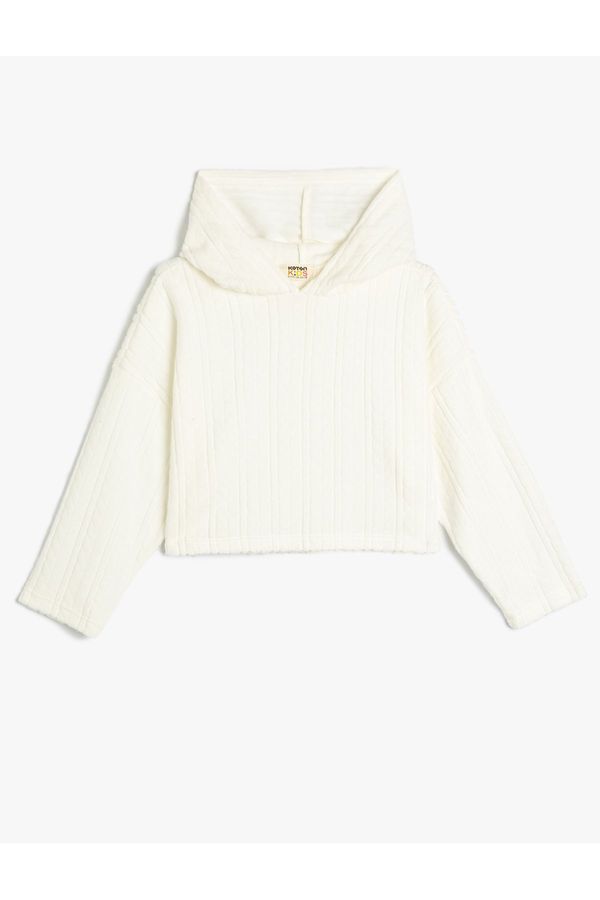 Koton Koton Crop Sweatshirt Hooded Textured Elastic Cuffs