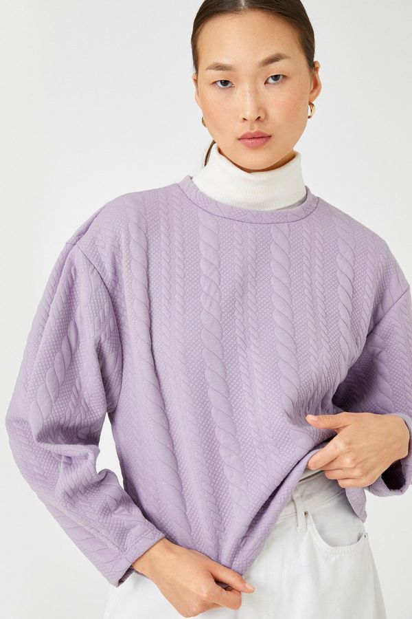 Koton Koton Crop Sweatshirt Knitted Pattern Long Sleeve
