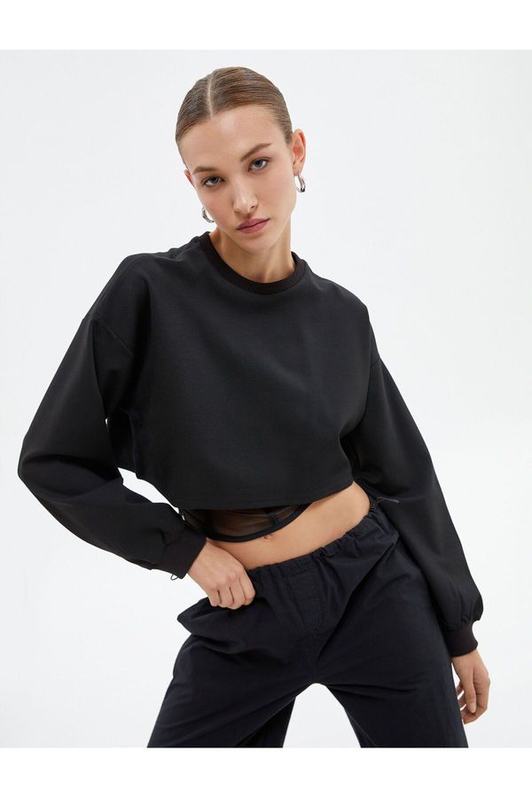 Koton Koton Crop Sweatshirt Tulle Corset Detailed Crew Neck