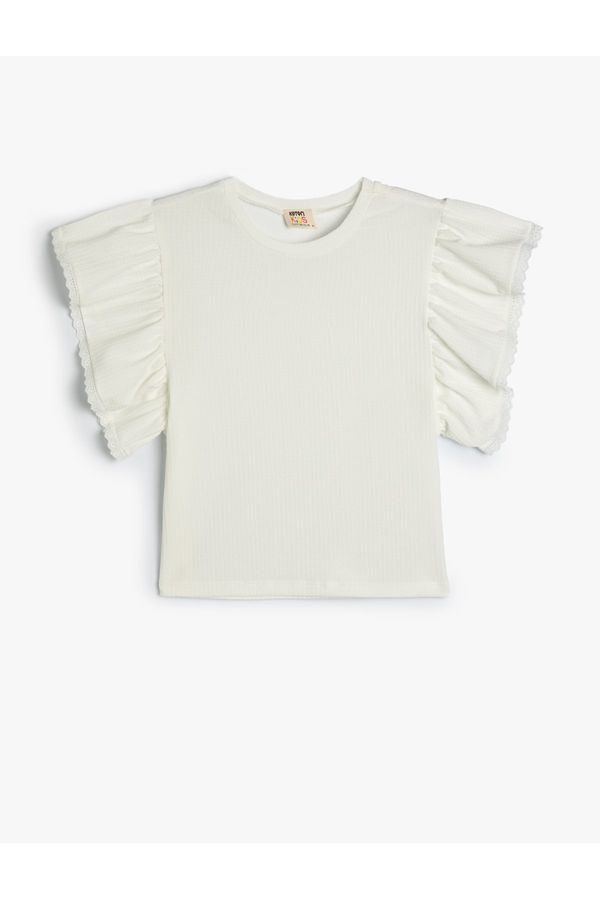 Koton Koton Crop T-Shirt Crew Neck Ruffle Sleeve