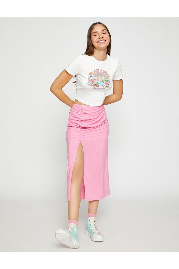 Koton Koton Crop T-Shirt Fruit Printed Short Sleeve Crew Neck