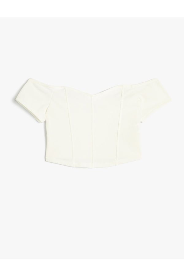 Koton Koton Crop T-Shirt Off-Shoulder Corset Detailed Sweetheart Neck