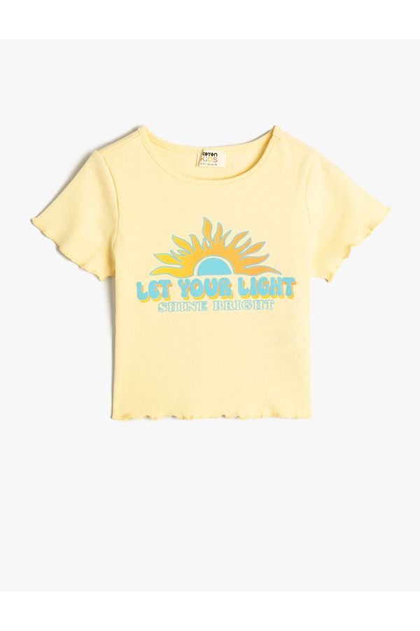 Koton Koton Crop T-Shirt Short Sleeve Summer Theme Cotton