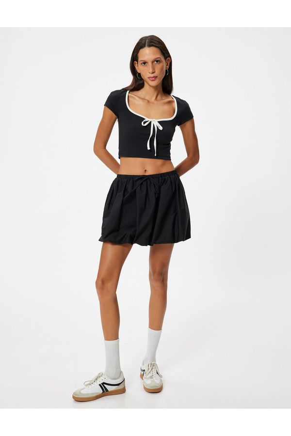 Koton Koton Crop T-Shirt with Tie Detail Short Sleeve Slim Fit