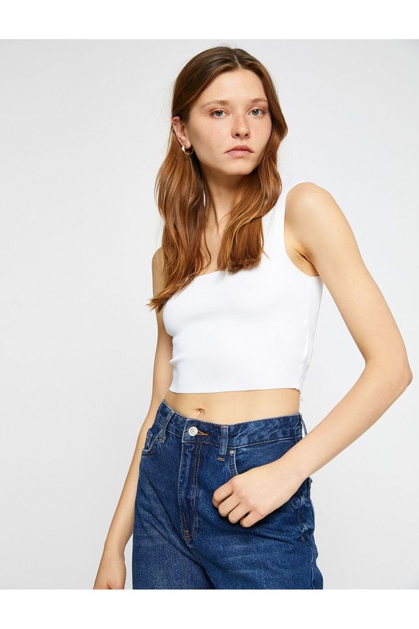 Koton Koton Crop Tank Top Thick Strap Square Collar