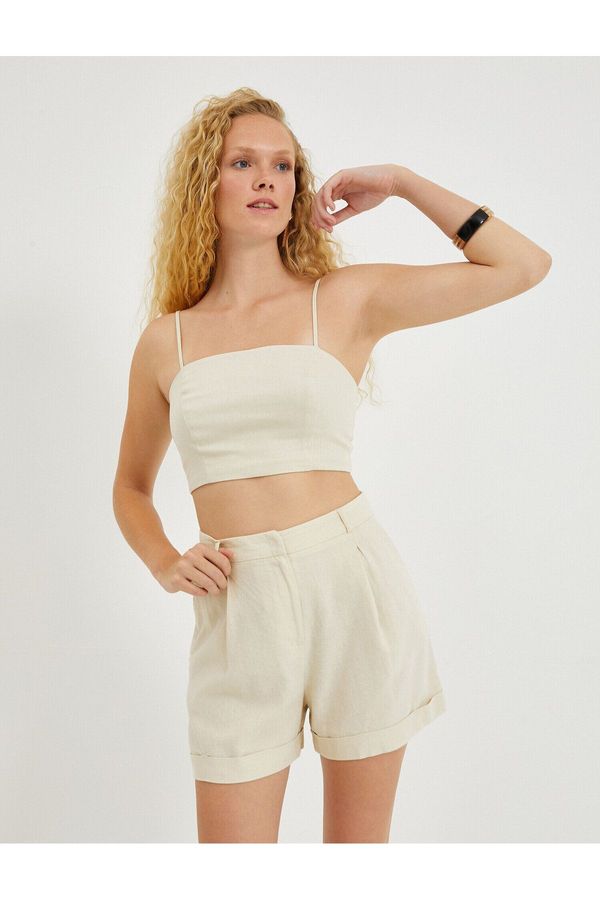 Koton Koton Crop Undershirt Thin Strap Linen Blended