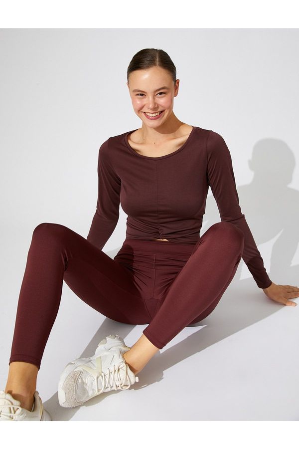 Koton Koton Crop Yoga T-Shirt Twirl Detailed Long Sleeve Modal Blended Silky Textured