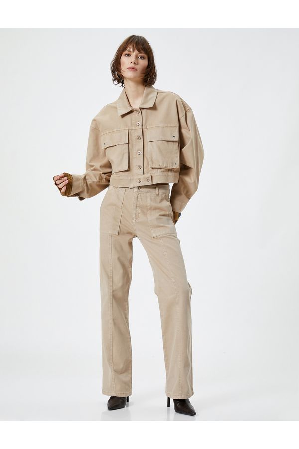 Koton Koton Denim Jacket Classic Collar Large Covered Pocket Long Sleeve Cotton