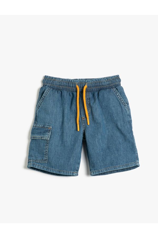 Koton Koton Denim Shorts Cargo Pocket Waist Elastic Tie Cotton