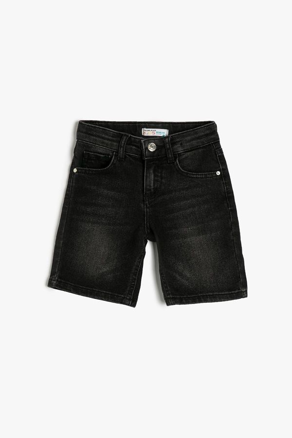 Koton Koton Denim Shorts With Pocket. Cotton - Regular Jeans with an Adjustable Elastic Waist.