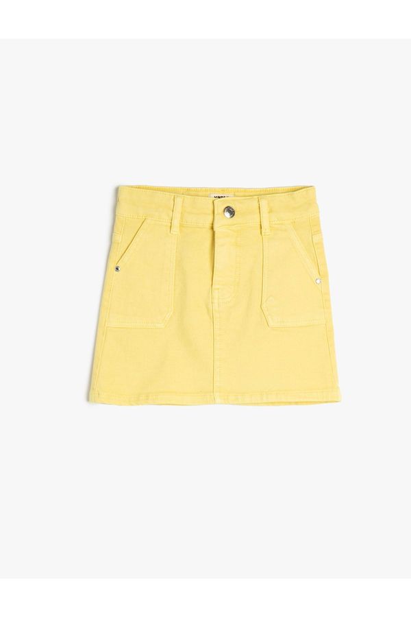 Koton Koton Denim Skirt, Mini Size, With Pocket, Cotton, Adjustable Elastic Waist.