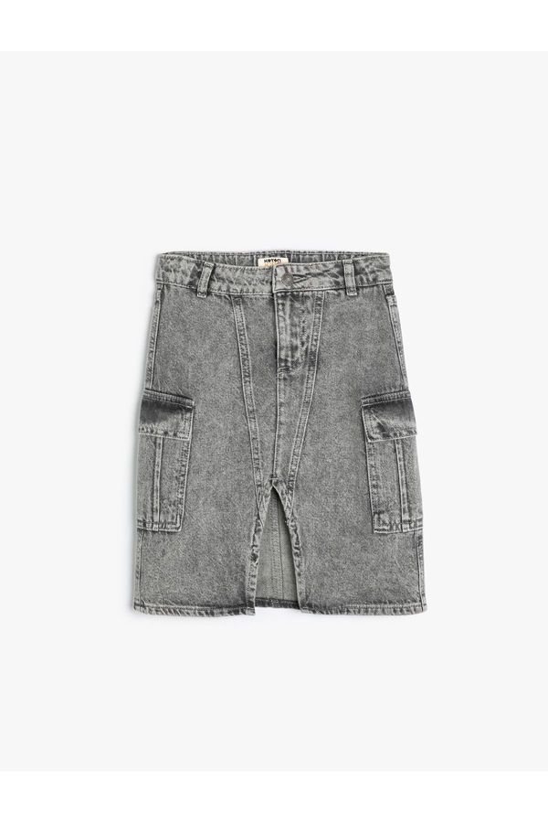 Koton Koton Denim Skirt Slit Detailed Flap Pocket Cotton