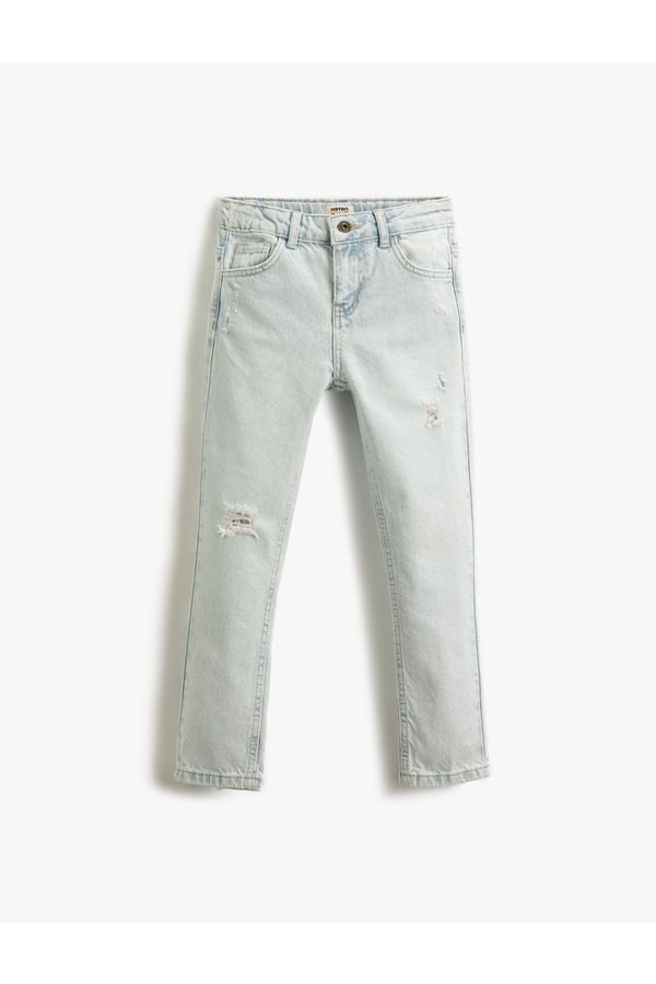 Koton Koton Denim Trousers Worn Detailed Cotton Slim Jeans with an Adjustable Elastic Waist.