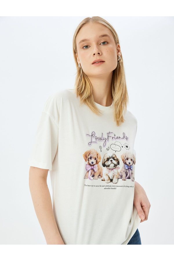 Koton Koton Dog Printed Slogan Crew Neck Short Sleeve T-Shirt