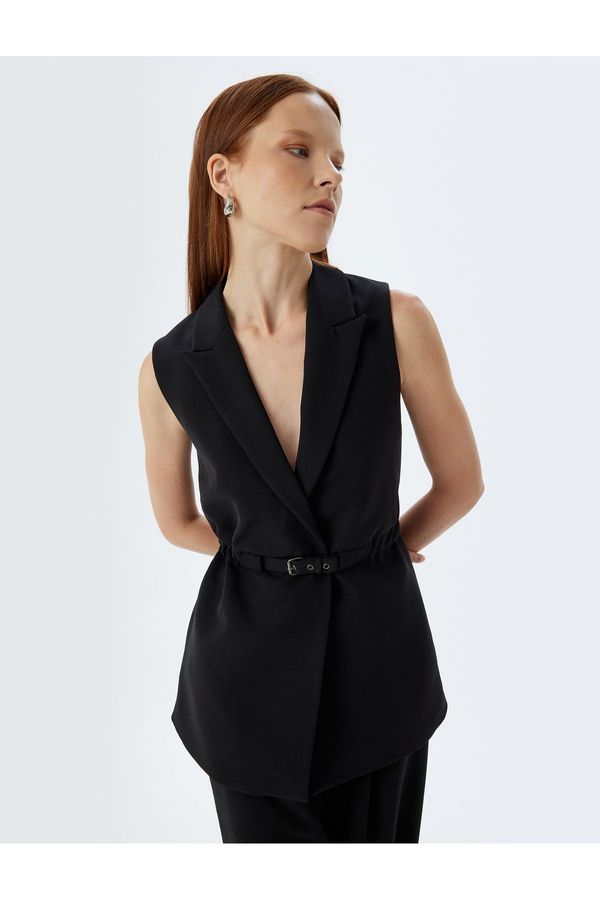 Koton Koton Double Breasted Belted Long Vest