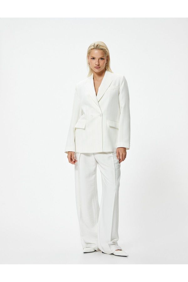 Koton Koton Double Breasted Blazer Jacket Reverse Collar Flap Pocket Detailed Lined Viscose Fabric