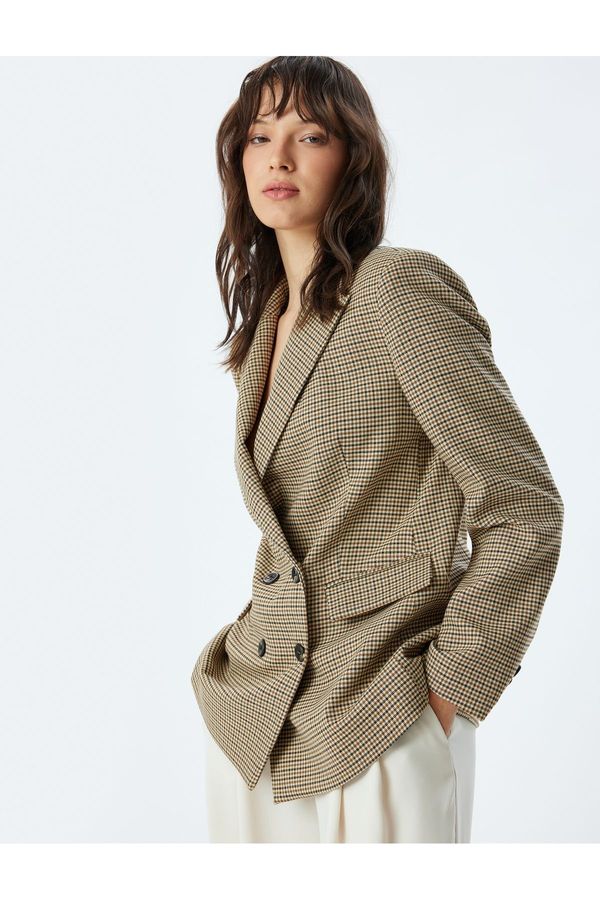 Koton Koton Double Breasted Blazer Jacket with Flap Double Pocket Detail Regular Fit