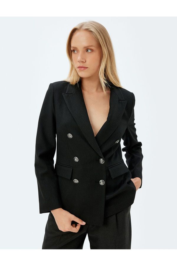 Koton Koton Double Breasted Blazer Jacket with Flap Pocket Detail Regular Fit