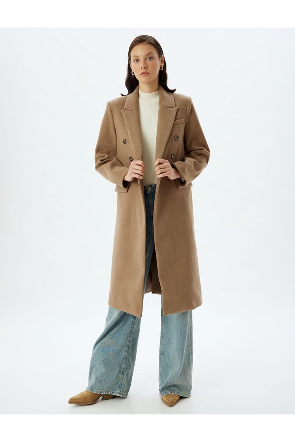 Koton Koton Double Breasted Buttoned Long Stamp Coat