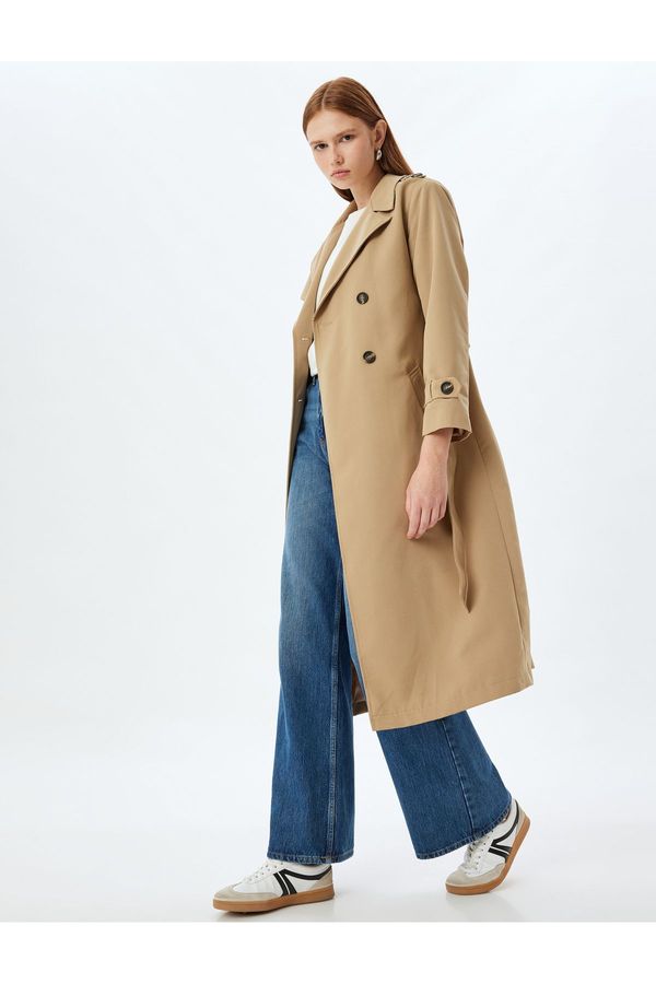 Koton Koton Double-breasted Buttoned Trench Coat with Belt Detail