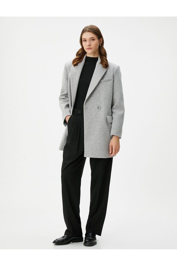 Koton Koton Double Breasted Coat Buttoned Pocket Detail