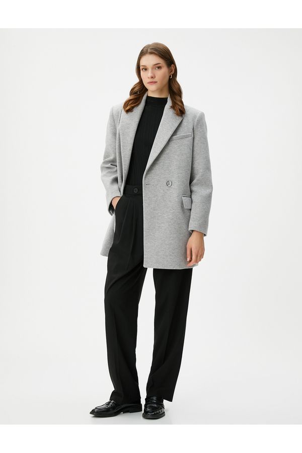 Koton Koton Double Breasted Coat Buttoned Pocket Detailed