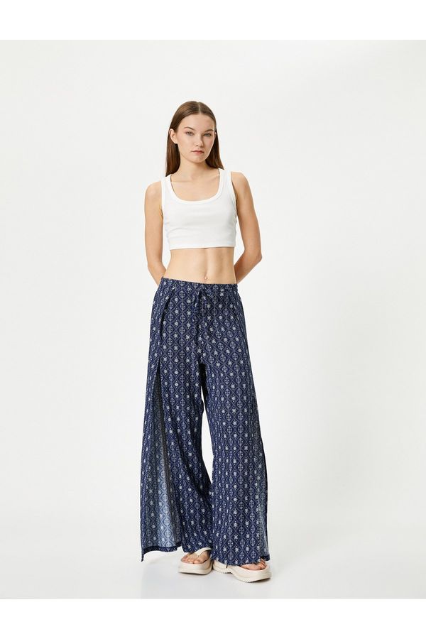 Koton Koton Double Breasted Trousers Ethnic Patterned Tie Side Slit