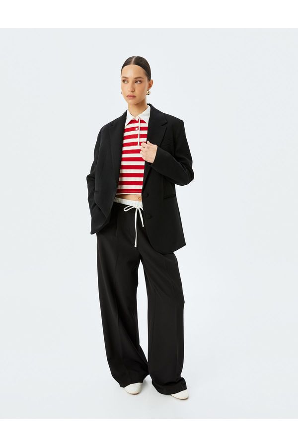 Koton Koton Double Waist Detailed Tied Pocket Striped Wide Leg Baggy Fabric Trousers