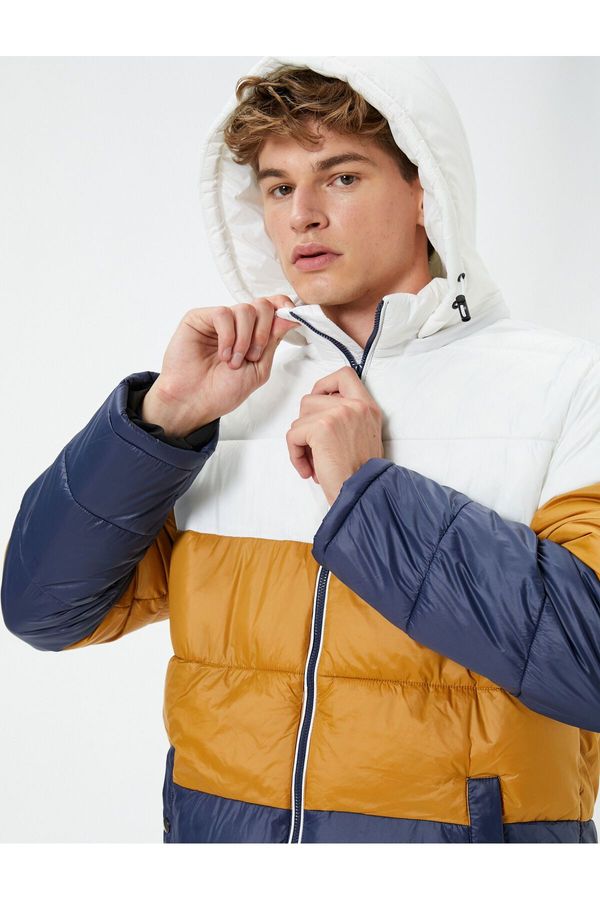 Koton Koton Down Jacket Hooded Color Block Zippered Pocket