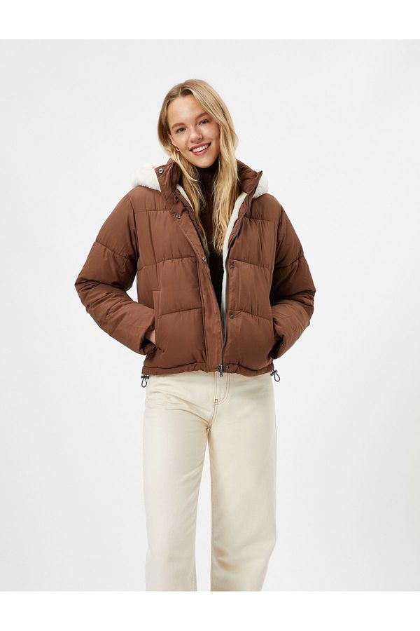 Koton Koton Down Jacket Hooded Inner Plush Lined Pocket Zipper