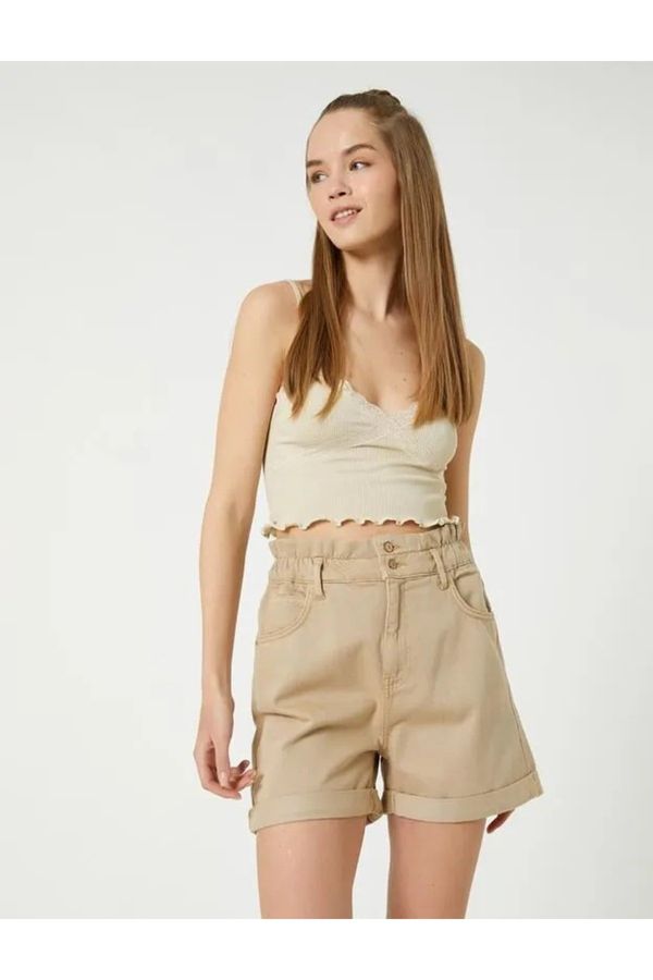 Koton Koton Elastic Waist Standard Women's Beige Shorts 3SAL40017MW