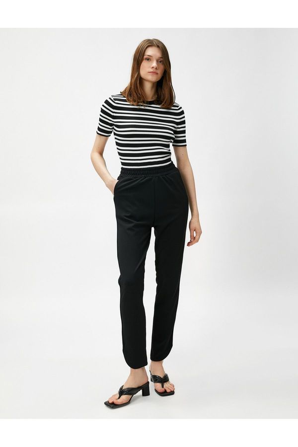 Koton Koton Elastic Waist Trousers with Narrow Leg Slits