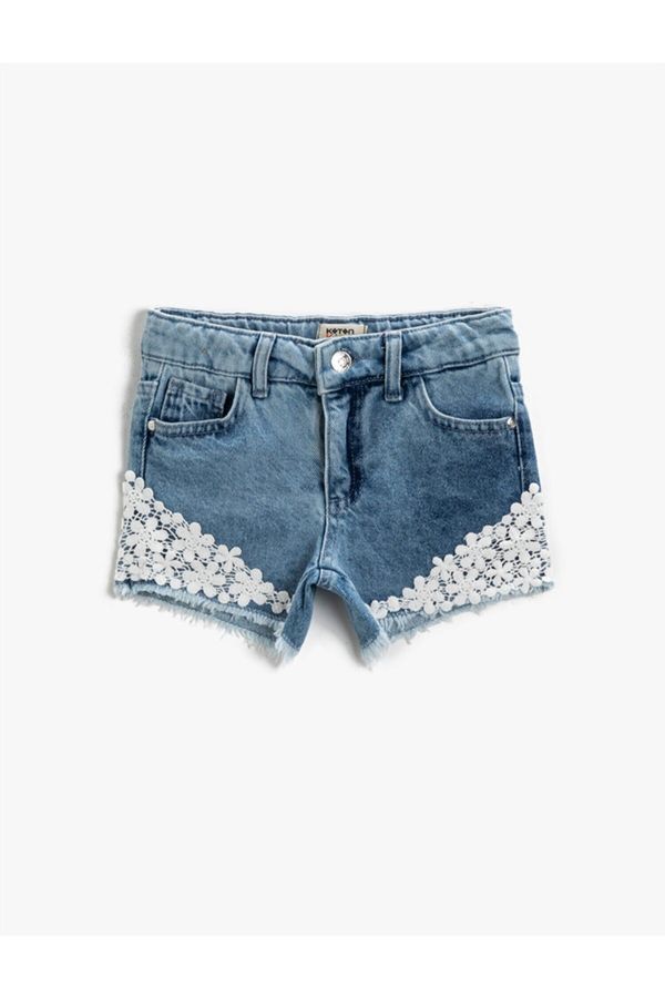 Koton Koton Embroidered Denim Shorts Cotton